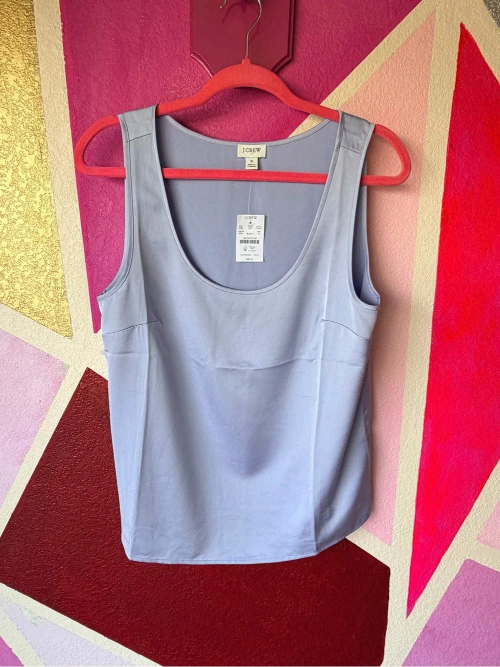 NWT J.Crew Satin Scoop Neck Tank Top Sz S Periwinkle Blue